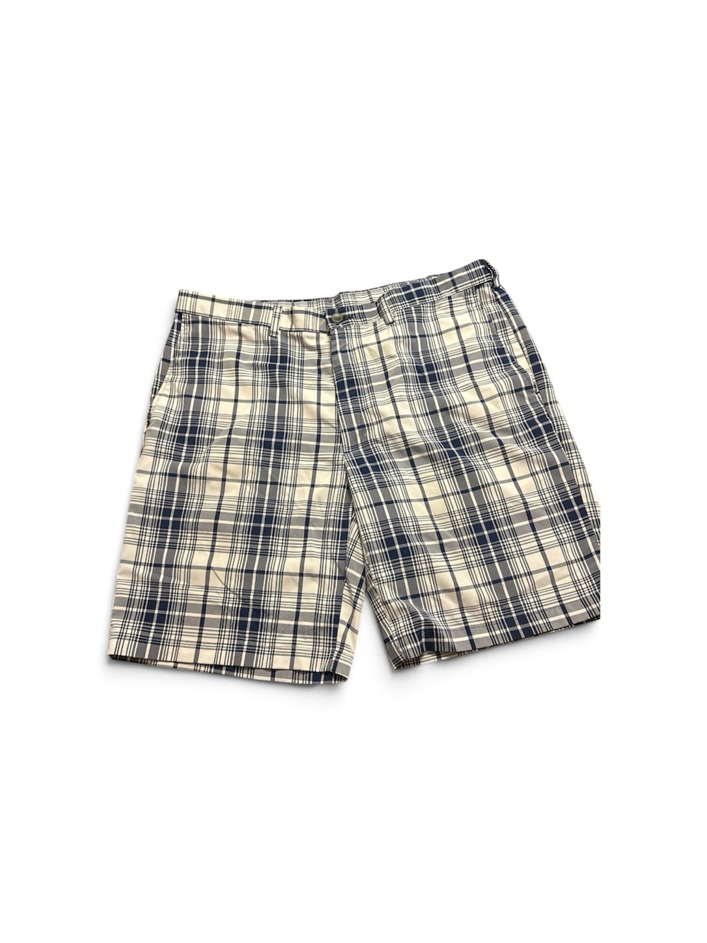 Plaid Flat Front Men's Shorts - Navy and Cream